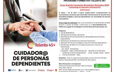 CURSO GRATUITO CUIDADOR/A PERSONAS DEPENDIENTES PARA MAYORES DE 45 AÑOS